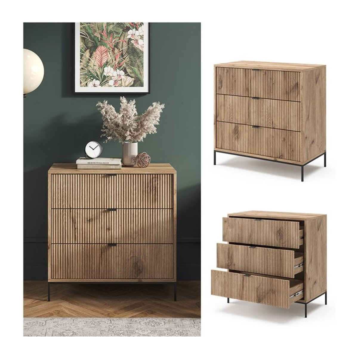 Vicco Kommode Eliza in Viking Oak mit 3 Schubladen, Breite: 80 cm, Höhe: 81,2 cm - Bild 1