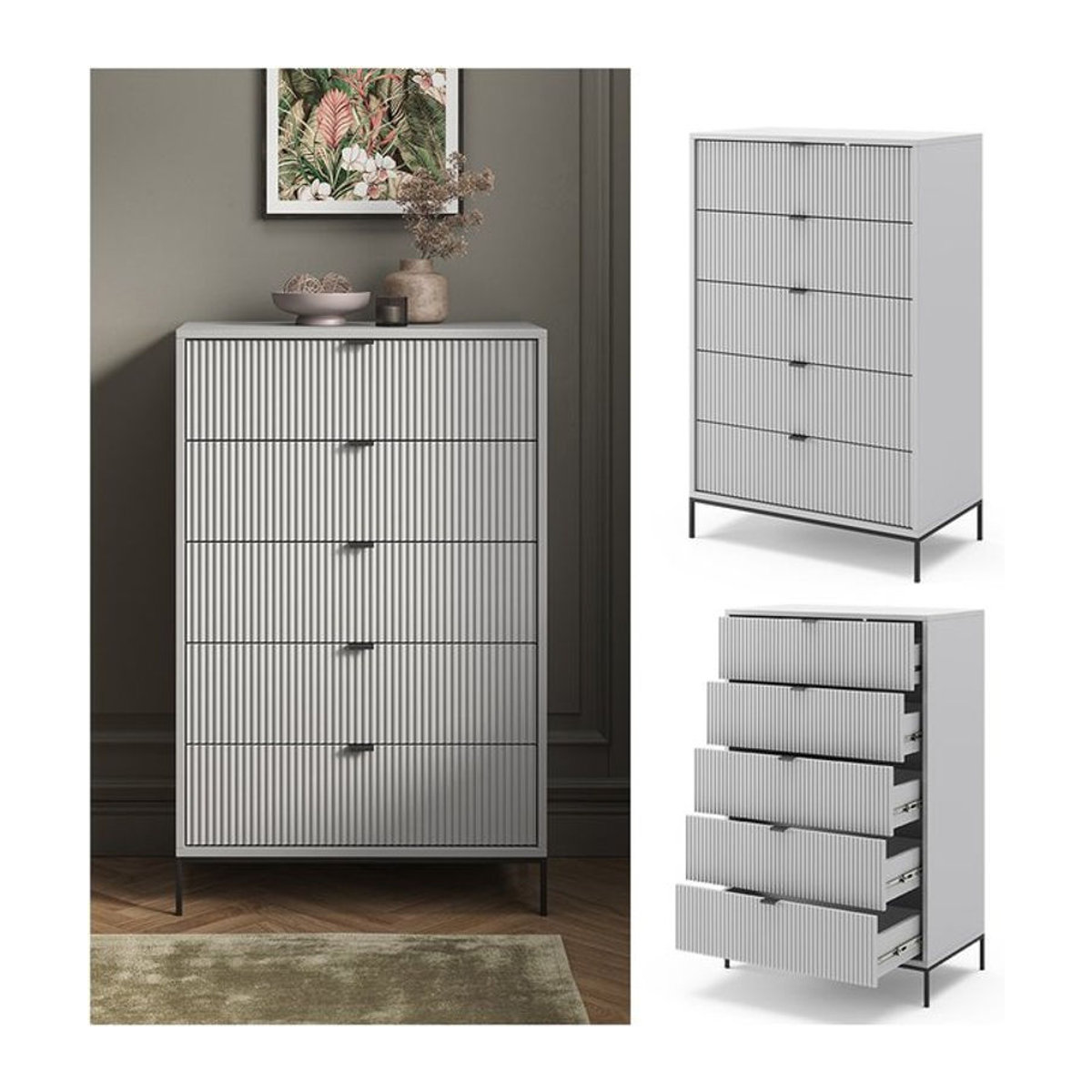 Vicco Kommode Eliza Modern Grau mit 5 Schubfächern B: 76 cm, T: 42 cm - Bild 1