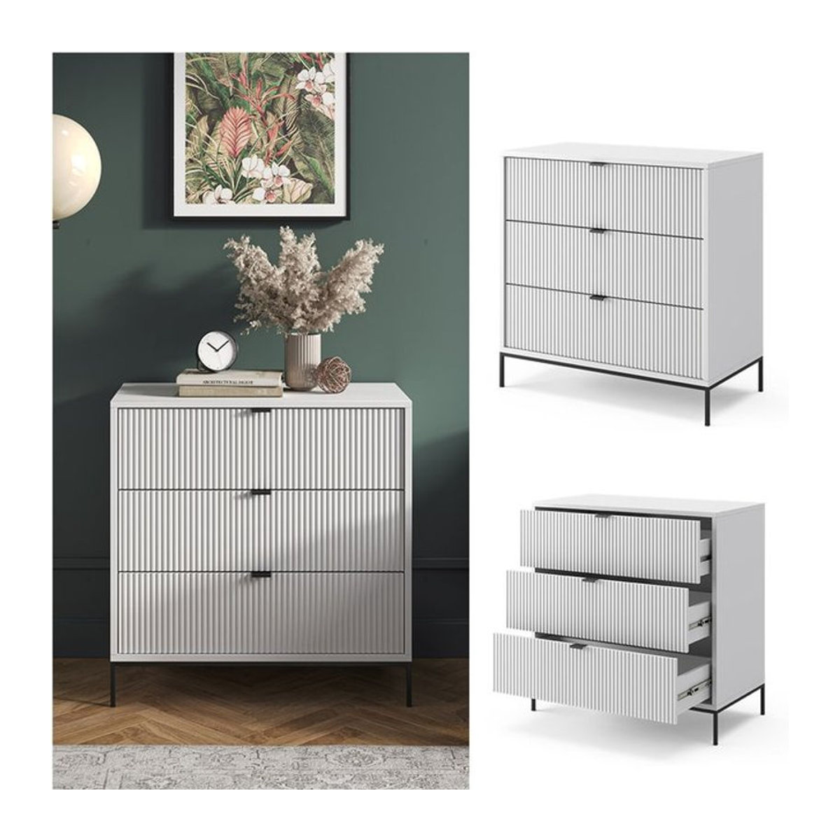 Vicco Kommode Eliza Modern Weiß mit 3 Schubladen B: 80 cm, H: 81,2 cm - Bild 1