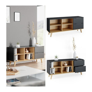 Vicco Kommode Neptune Anrichte im skandinavischen Design Anthrazit/Buche Breite: 134 cm