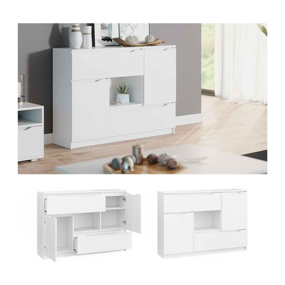 Vicco Kommode RUBEN Weiß mit 4 Schubladen als modernes Sideboard aus Holzwerkstoff, Breite: 120 cm - Bild 1