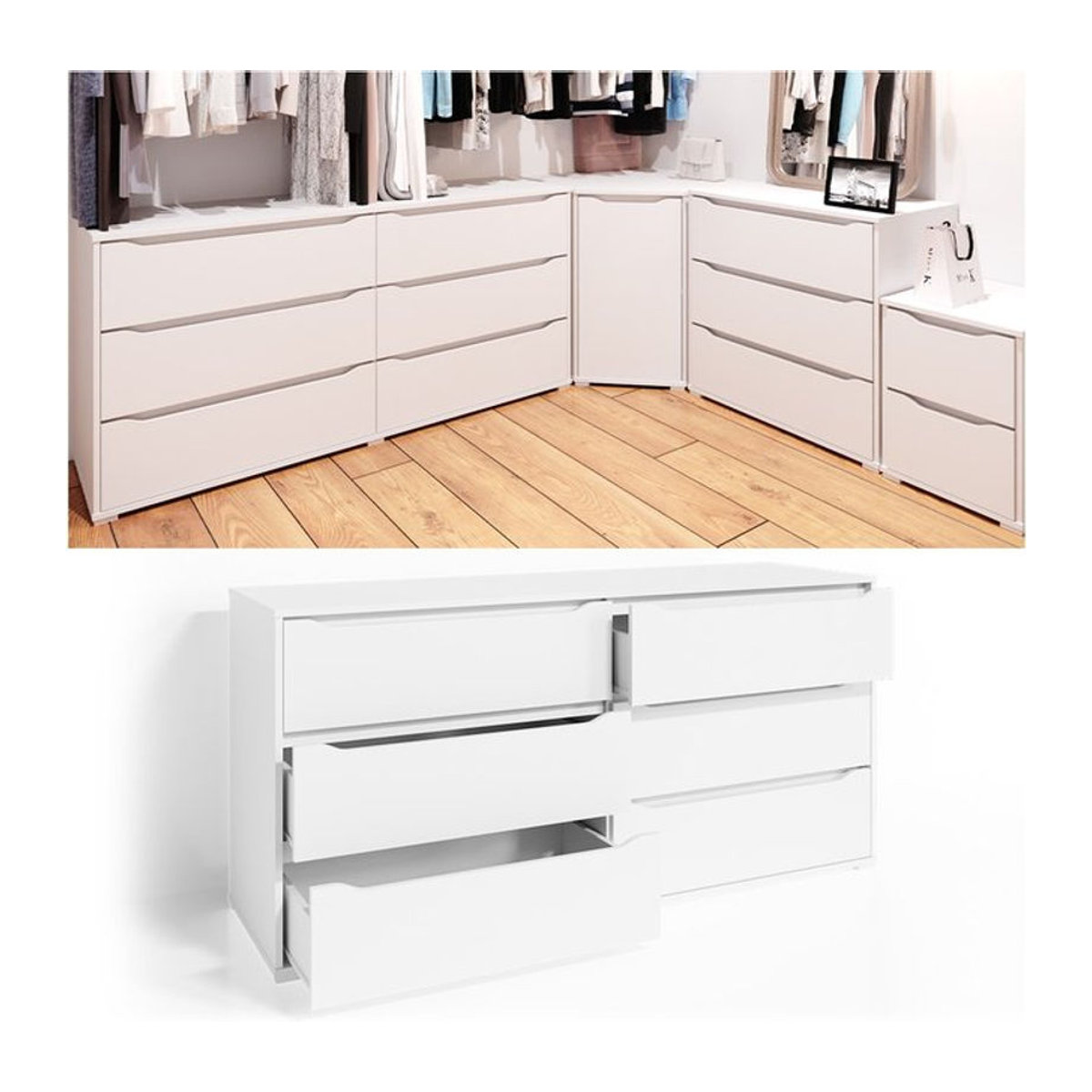 VICCO Kommode RUBEN Weiß mit 6 Schubladen, minimalistisches Sideboard mit Melaminharzbeschichtung, B: 160 cm, H: 77,6 cm, T: 48 cm - Bild 1