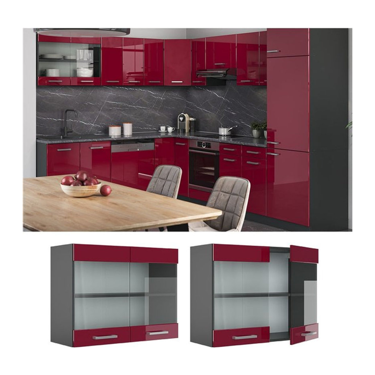 VICCO Küchen-Hängeschrank R-Line mit Glasfront in Anthrazit - Bild 1
