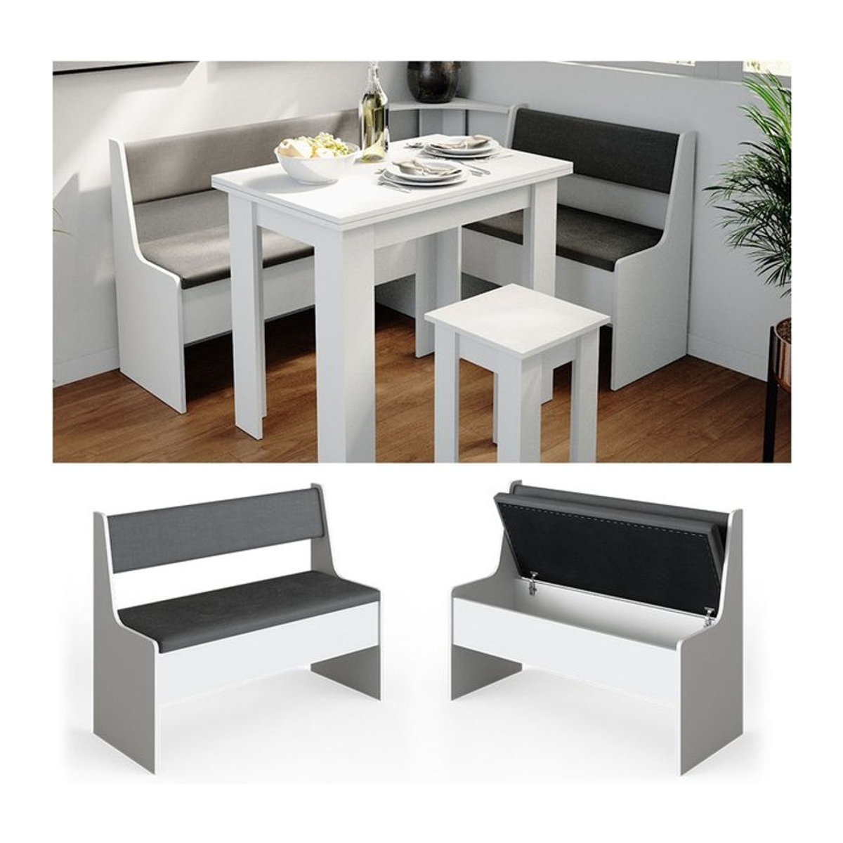 Vicco Küchenbank Roman in Weiß mit integrierter Sitztruhe für dein Esszimmer - Bild 2
