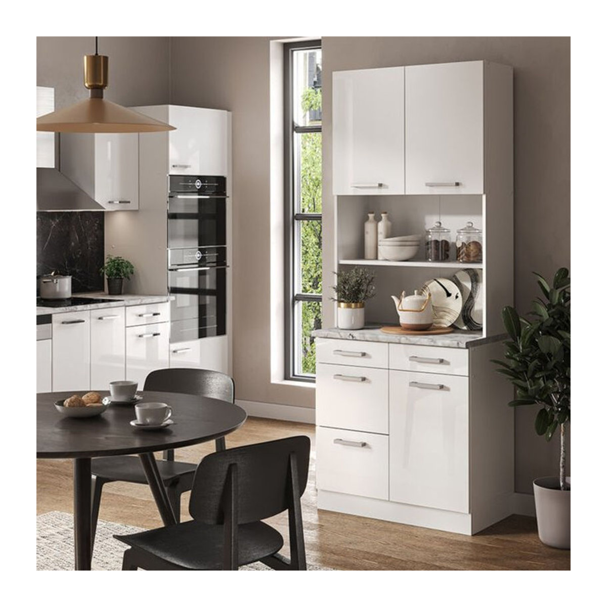 Vicco Küchenblock R-Line Buffetküche in Weiß Hochglanz mit 80 cm Arbeitsplatte und Drehtüren - Bild 2