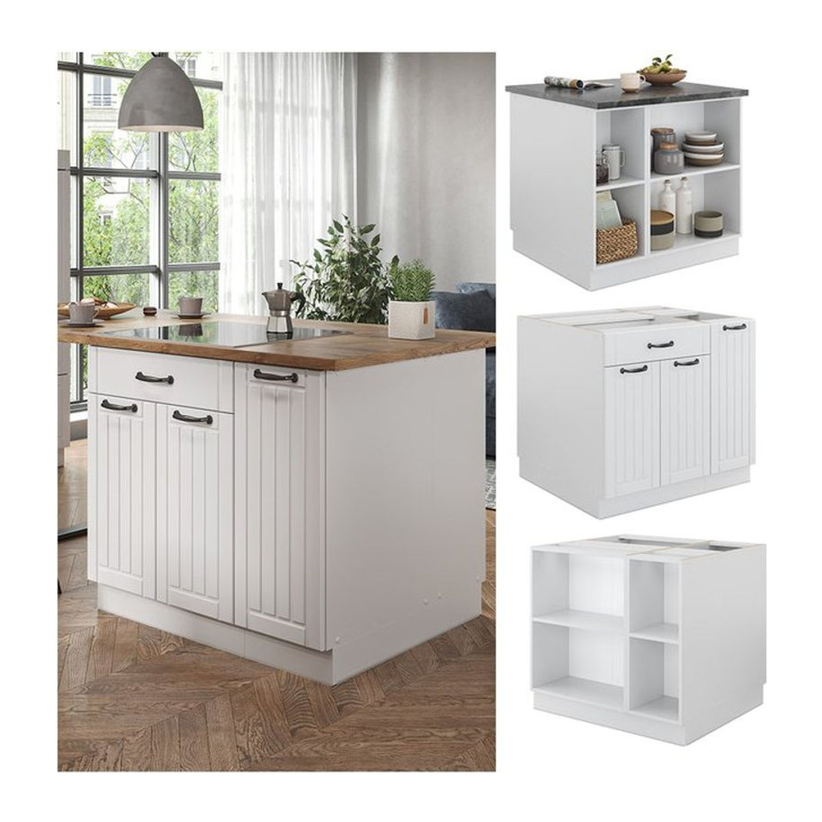 Vicco Kücheninsel Fame-Line Landhaus Unterschrank in Weiß, Breite: 90 cm - Bild 1