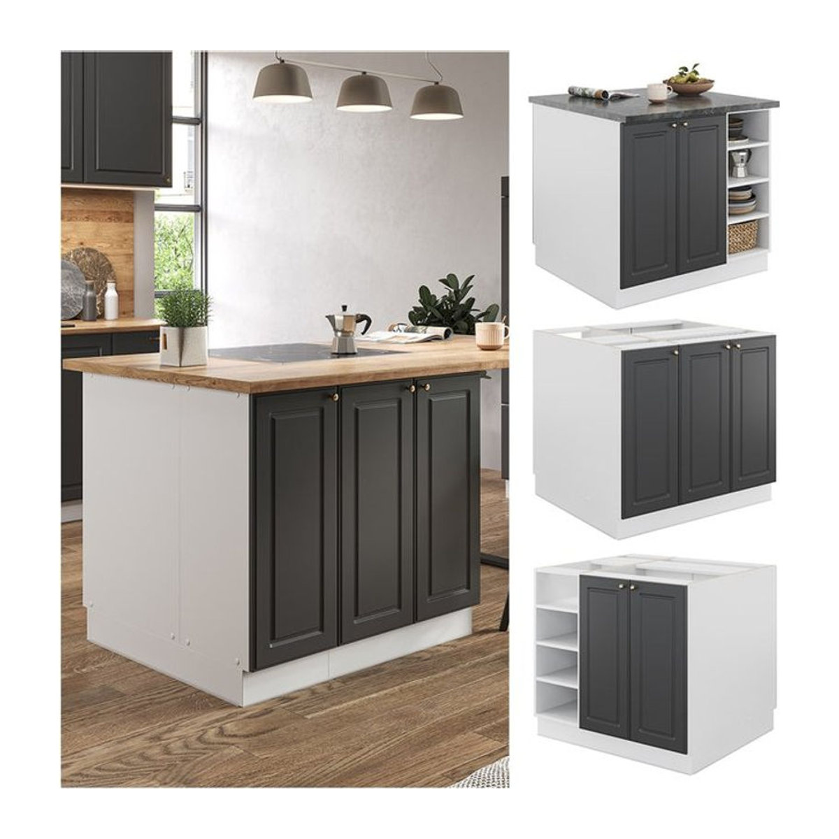 Vicco Kücheninsel Fame-Line Landhaus Weiß 90 cm Küchenunterschrank mit Softclose-Scharnier und Drehtüren - Bild 1