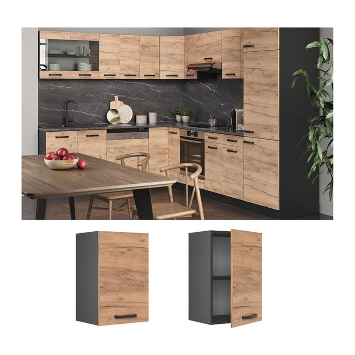 Vicco Küchenoberschrank R-Line Hängeschrank aus Holzwerkstoff in Anthrazit oder Eiche Natur, Breite: 40 cm - Bild 2