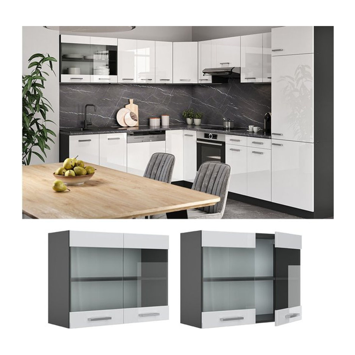 Vicco Küchenschrank R-Line Hängeschrank mit Glastüren in Anthrazit Breite: 80 cm - Bild 1