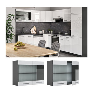 Vicco Küchenschrank R-Line Hängeschrank mit Glastüren in Anthrazit Breite: 80 cm