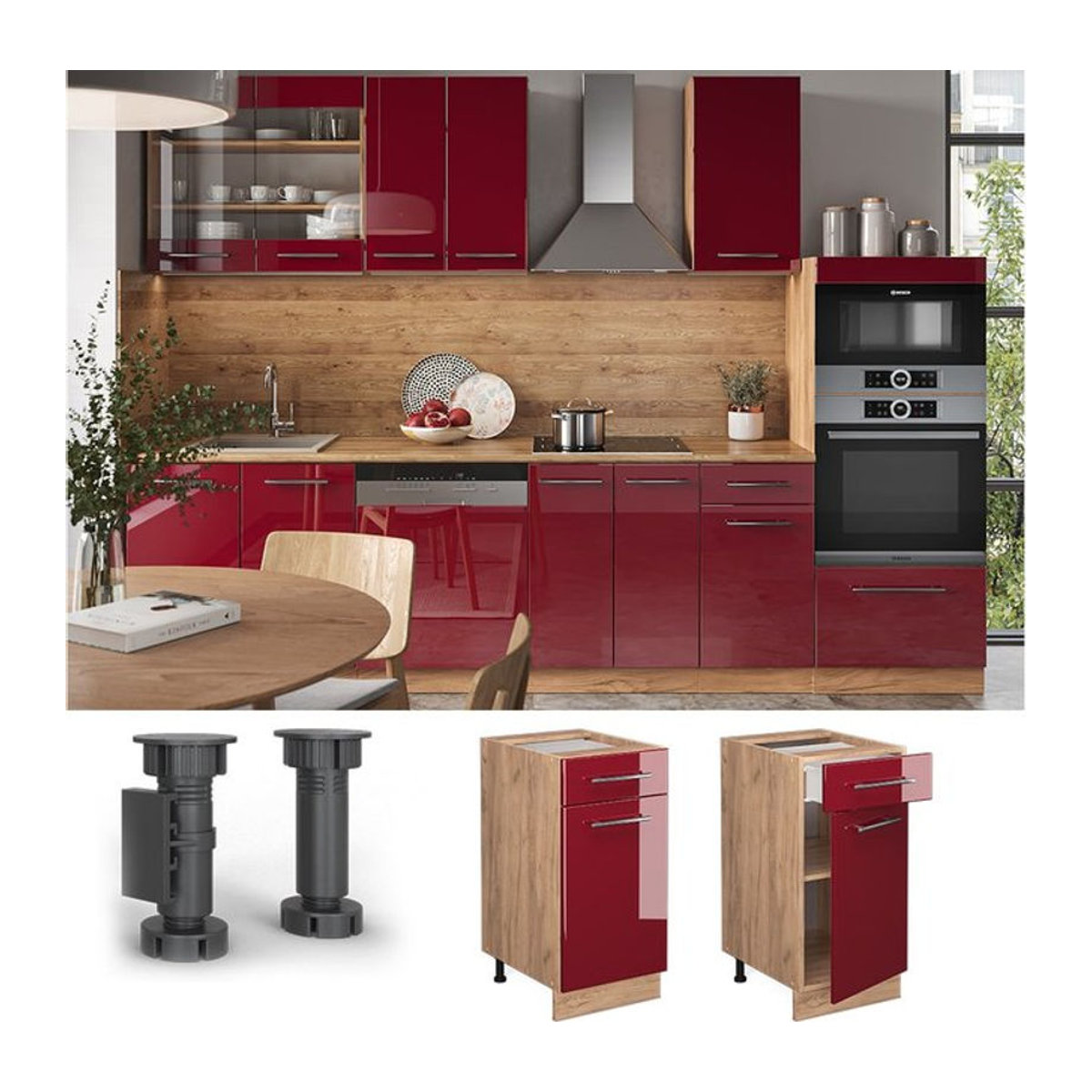 Vicco Küchenunterschrank Fame-Line Eiche Rot mit Drehtür und Schublade, Breite: 40 cm - Bild 1