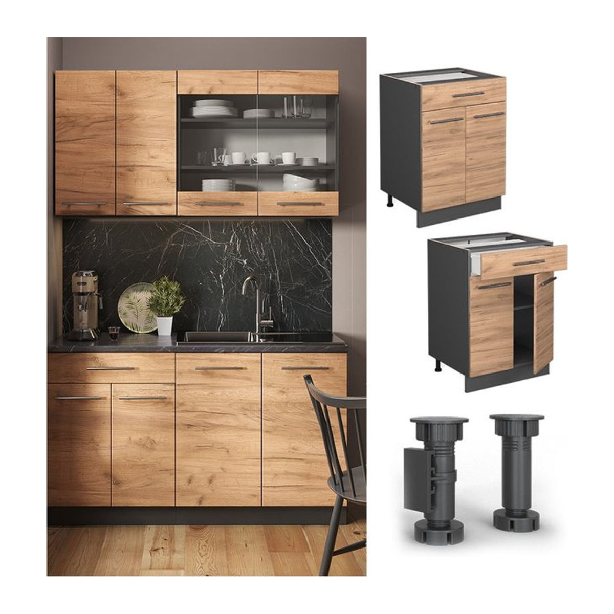 Vicco Küchenunterschrank Fame-Line in Anthrazit und Eiche mit Drehtür und Schublade, Breite: 60 cm - Bild 1