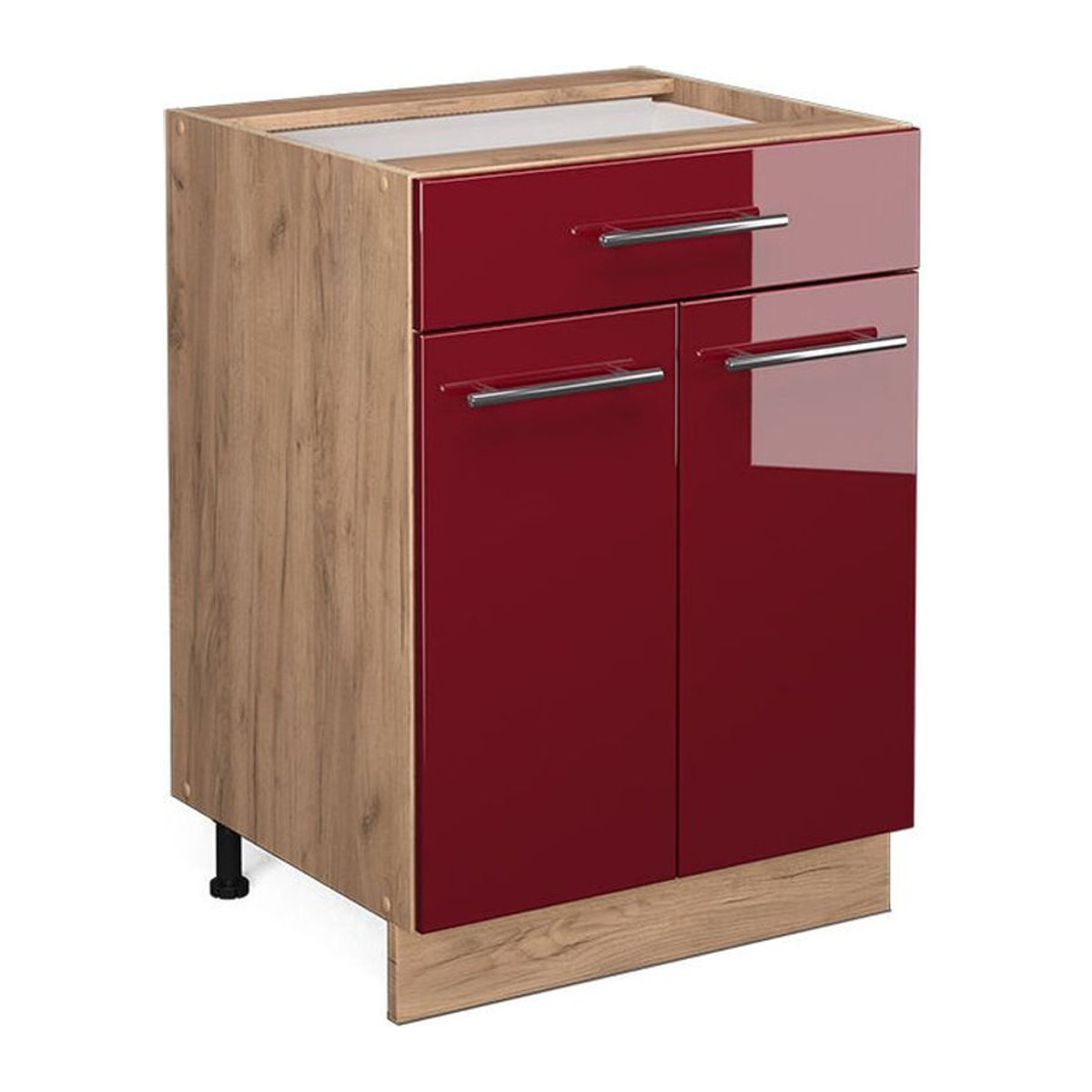 Vicco Küchenunterschrank Fame-Line in Bordeaux Hochglanz mit Schublade und Drehtür, Eiche Optik, Breite: 60 cm - Bild 2