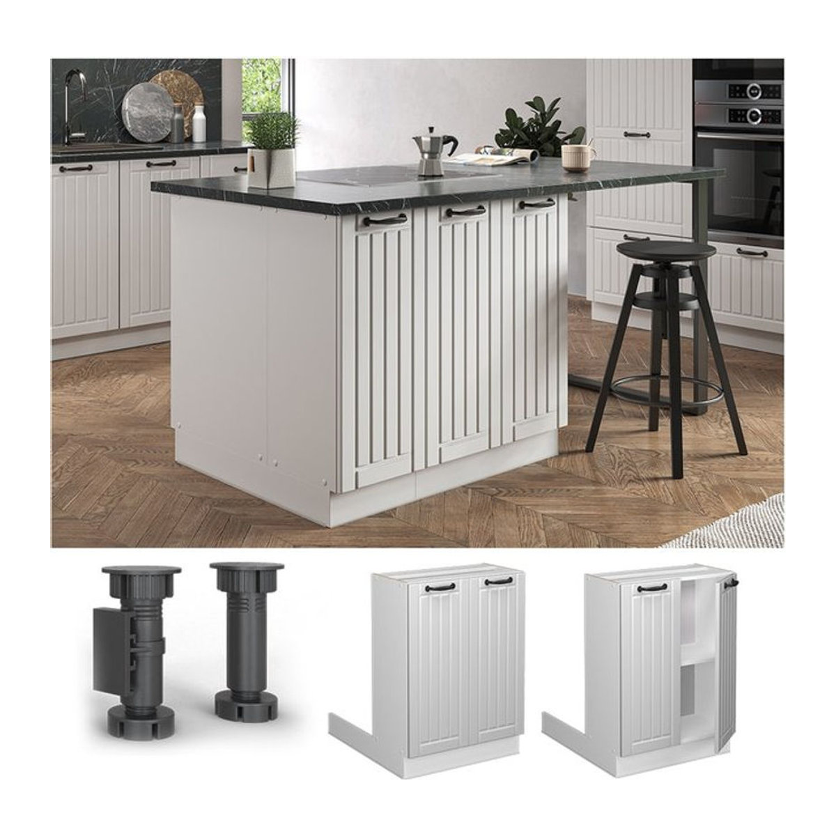 Vicco Küchenunterschrank Fame-Line Landhaus Weiß mit Drehtüren und Einlegeboden Breite: 60 cm - Bild 1