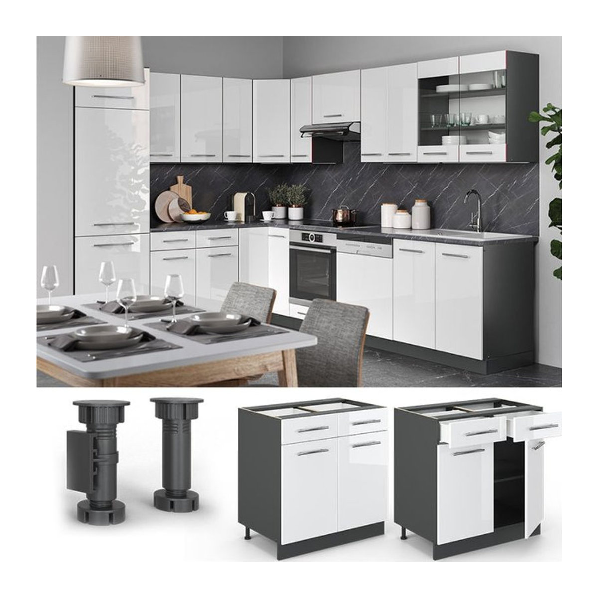 VICCO Küchenunterschrank Fame-Line mit Drehtüren, Weiß, Breite: 80 cm - Bild 1