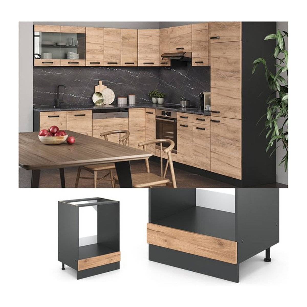 VICCO Küchenunterschrank R-Line Herdumbauschrank mit Drehtüren, Breite: 60 cm, Anthrazit - Bild 1
