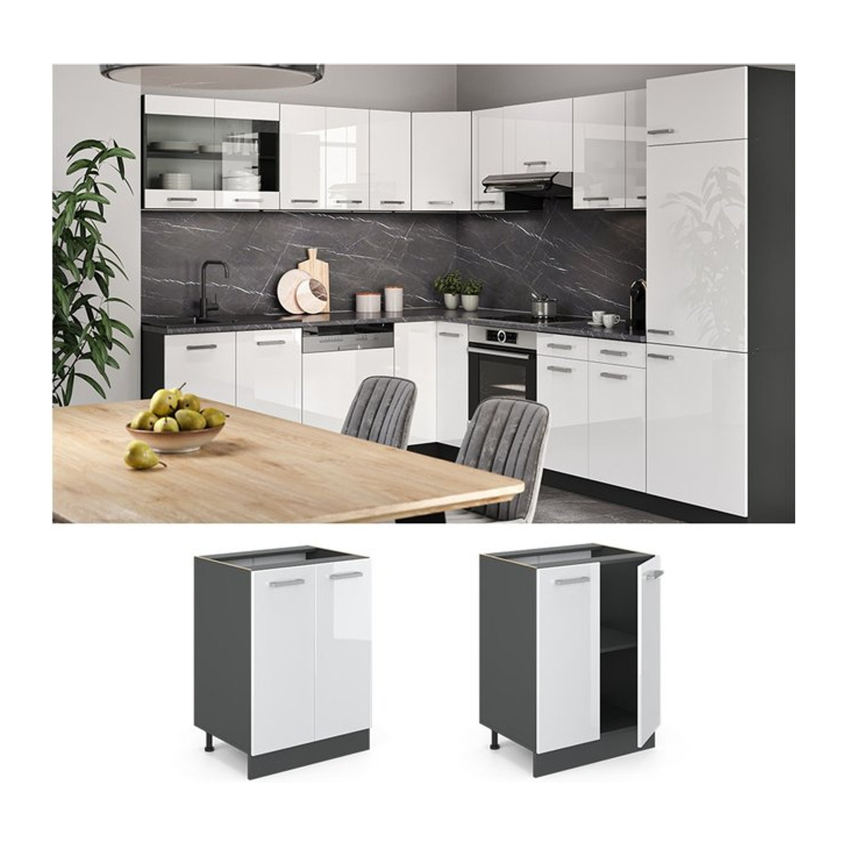 VICCO Küchenunterschrank R-Line in Anthrazit oder Weiß Hochglanz mit 60 cm Breite - Bild 1