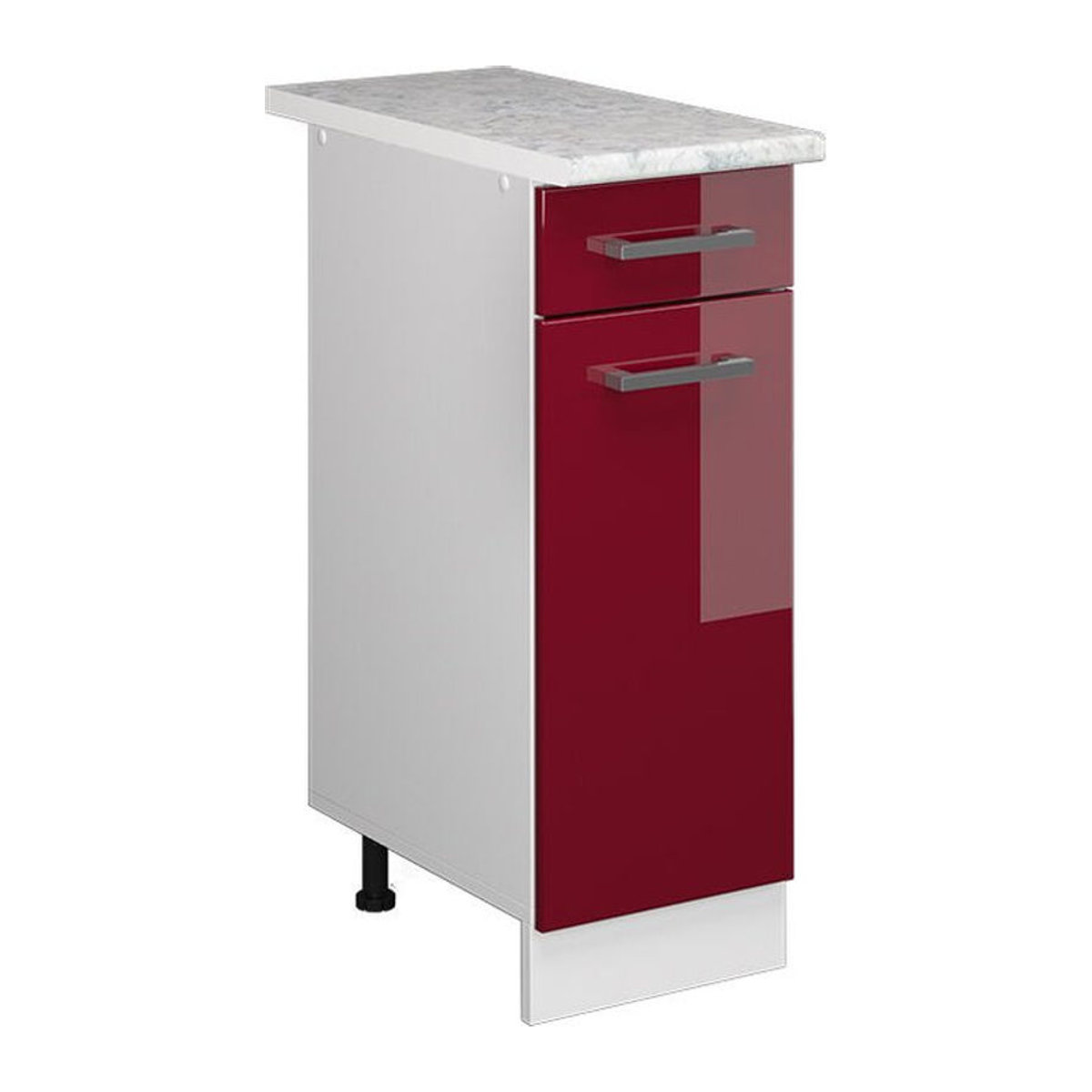 Vicco Küchenunterschrank R-Line in Weiß und Bordeaux mit Marmor-Optik und Drehtüren, Breite: 30 cm, Höhe: 81,6 cm, Tiefe: 60 cm - Bild 2