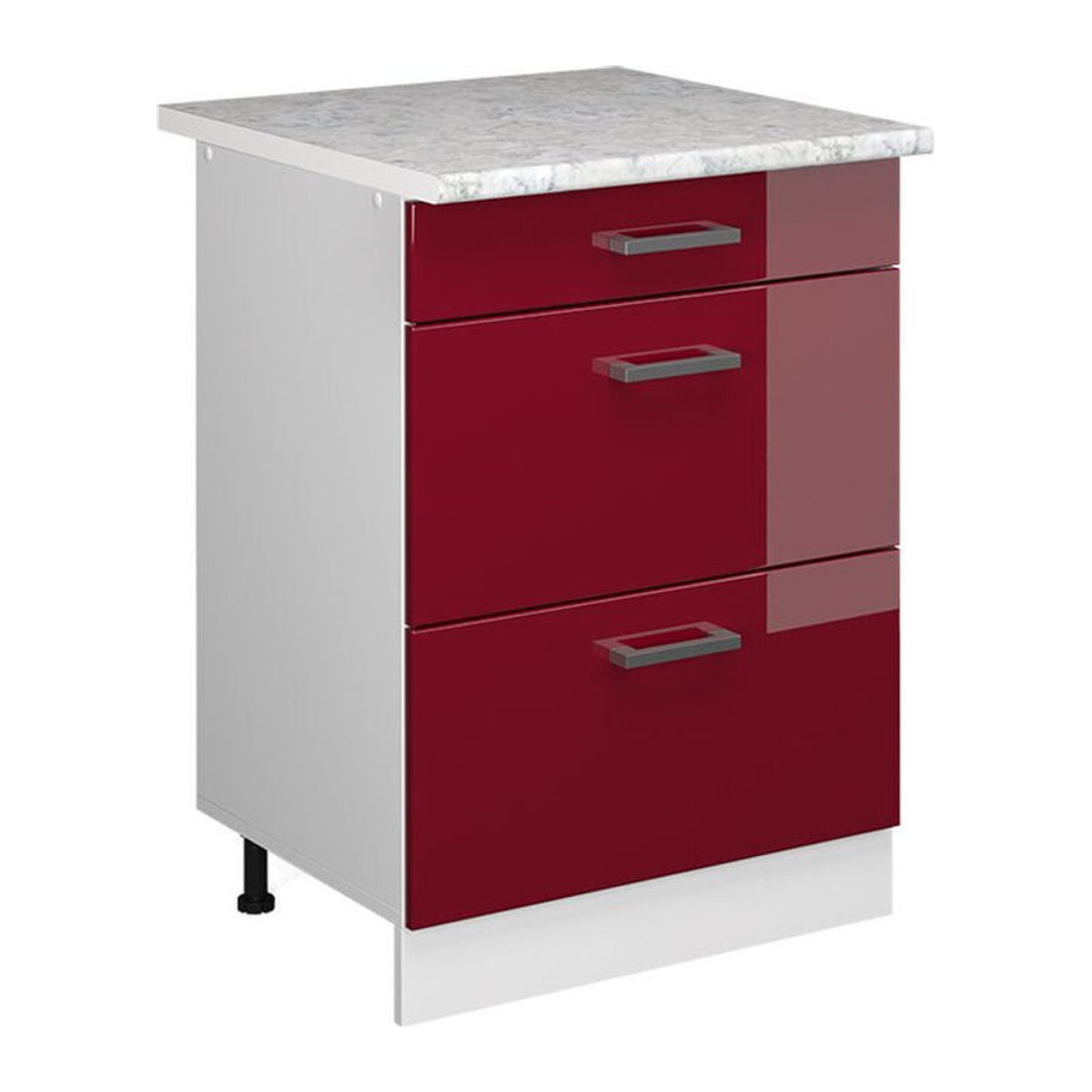 Vicco Küchenunterschrank R-Line in Weiß und Bordeaux mit Schubladen und Marmor-Optik, Breite: 60 cm, Höhe: 81,6 cm, Tiefe: 31,03 cm - Bild 2