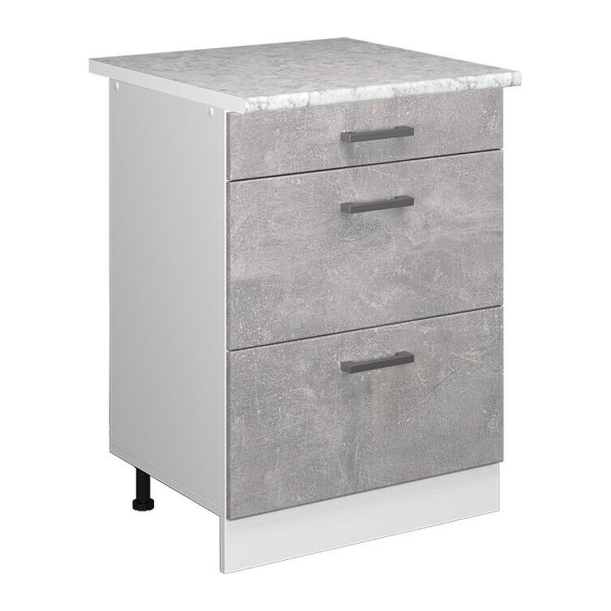 Vicco Küchenunterschrank R-Line in Weiß und Grau mit Beton-Optik und 3 Schubladen, Breite: 60 cm, Höhe: 81,6 cm, Tiefe: 31,03 cm - Bild 2