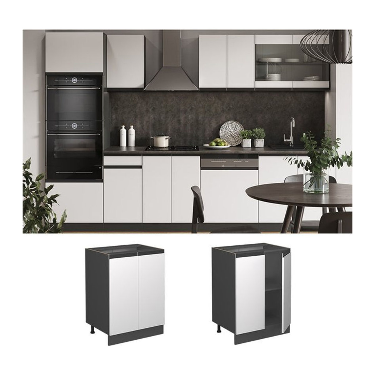 Vicco Küchenunterschrank R-Line J-Shape mit Drehtüren, Anthrazit/Weiß, Breite: 60 cm - Bild 1