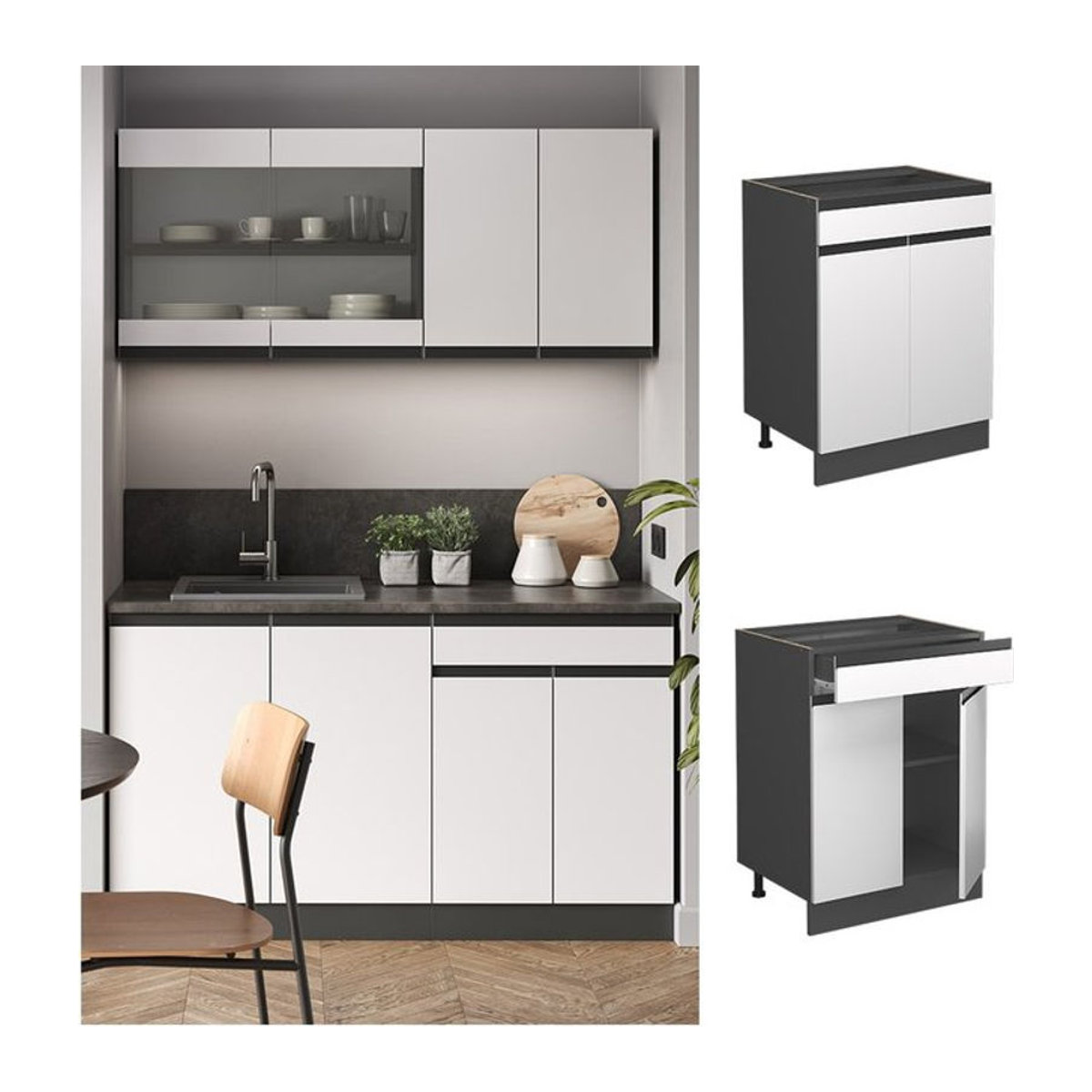 Vicco Küchenunterschrank R-Line J-Shape mit Drehtüren in Anthrazit/Weiß, Breite: 60 cm - Bild 1