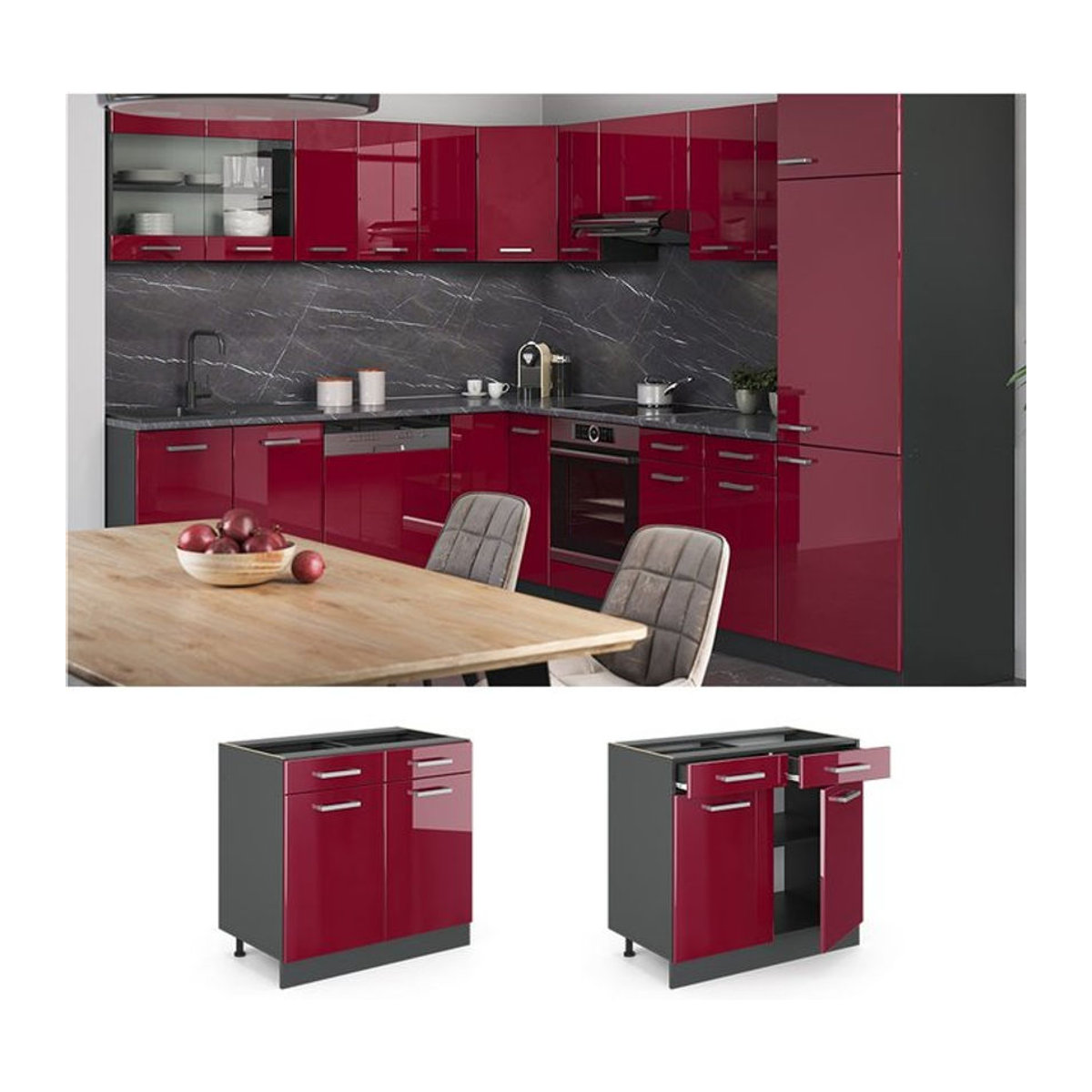 VICCO Küchenunterschrank R-Line mit Drehtüren, Anthrazit, Breite: 80 cm - Bild 1