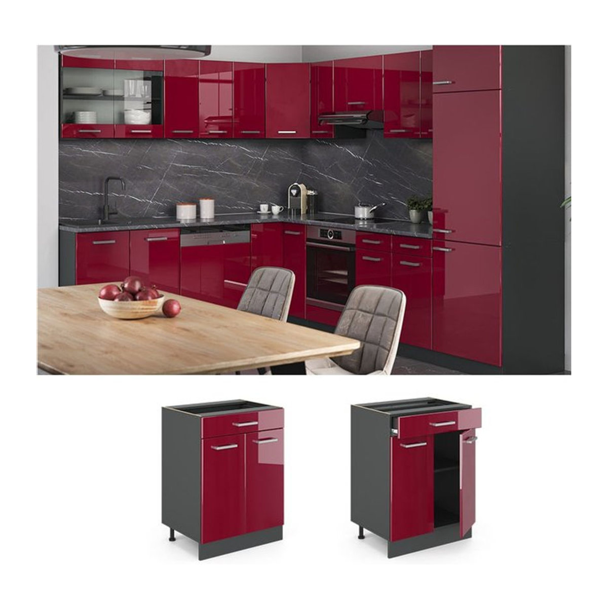 VICCO Küchenunterschrank R-Line mit Drehtüren in Anthrazit, Breite: 60 cm - Bild 1
