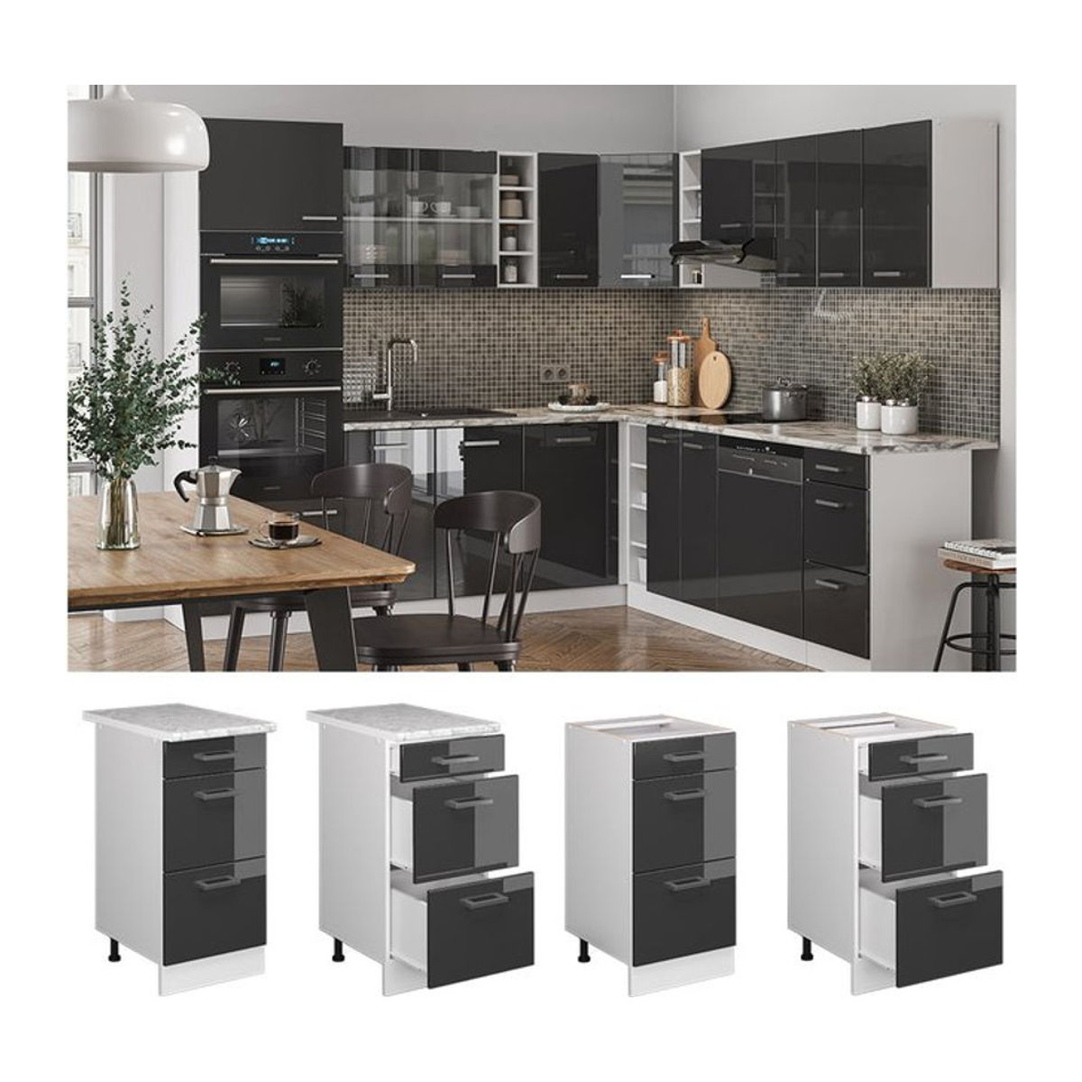 Vicco Küchenunterschrank R-Line mit Schublade in Weiß Anthrazit 40 cm Modern - Bild 1