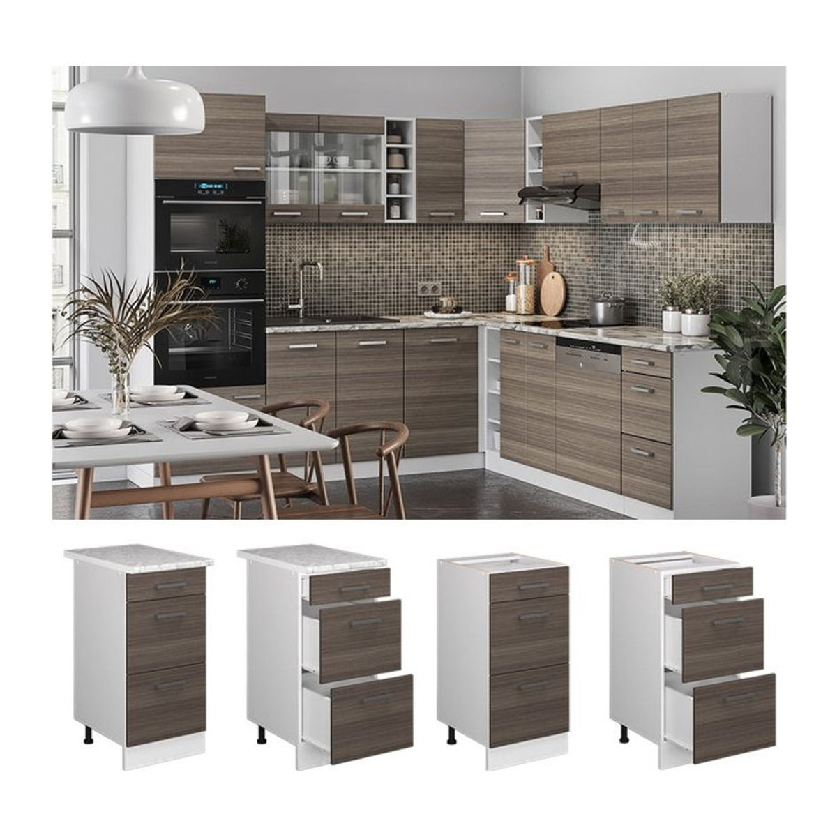 Vicco Küchenunterschrank R-Line mit Schublade in Weiß und Grau, Breite: 40 cm - Bild 1