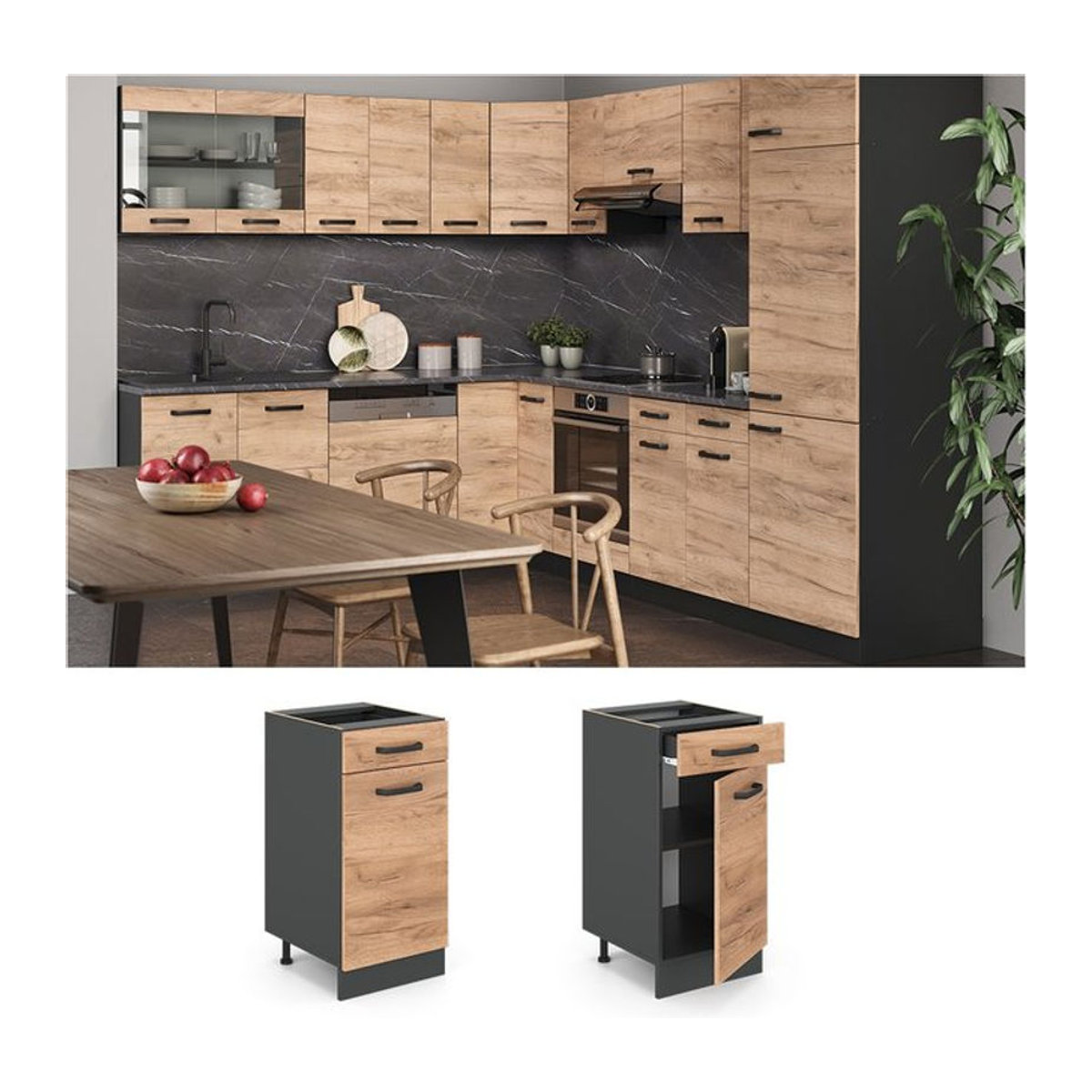 VICCO Küchenunterschrank R-Line mit Schubladen in Anthrazit, Breite: 40 cm - Bild 1