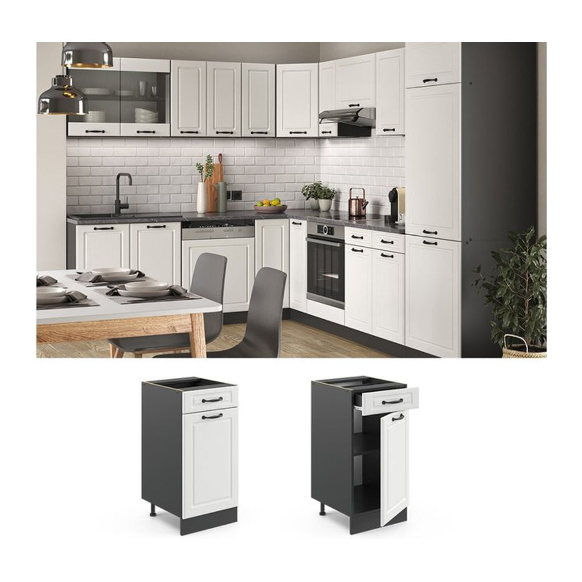 Vicco Küchenunterschrank R-Line mit Schubladen in Anthrazit im Landhausstil, Breite: 40 cm - Bild 1