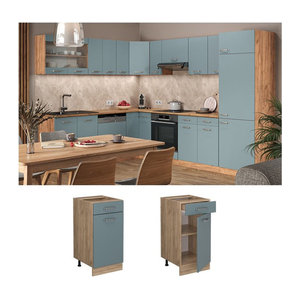 Vicco Küchenunterschrank R-Line mit Schubladen in Eiche, Blau und Grau, Breite: 40 cm