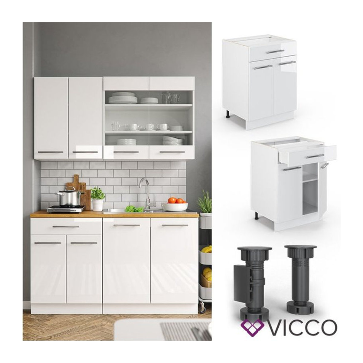 VICCO Küchenunterschrank R-Line mit Schubunterschrank in Weiß, Breite: 60 cm - Bild 1