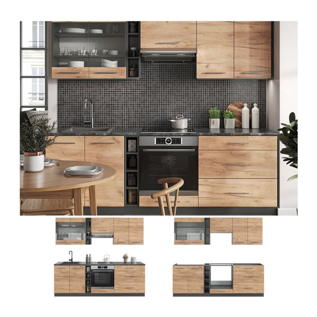 Vicco Küchenzeile Fame-Line Einbauküche in Anthrazit und Eiche Goldkraft, 235 cm Breite - Bild 1