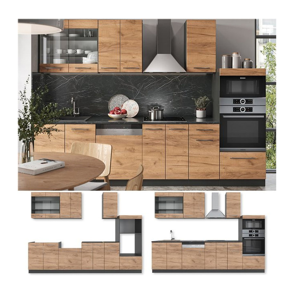 Vicco Küchenzeile Fame-Line Einbauküche in Anthrazit und Eiche Natur, modern, Breite: 300 cm - Bild 1