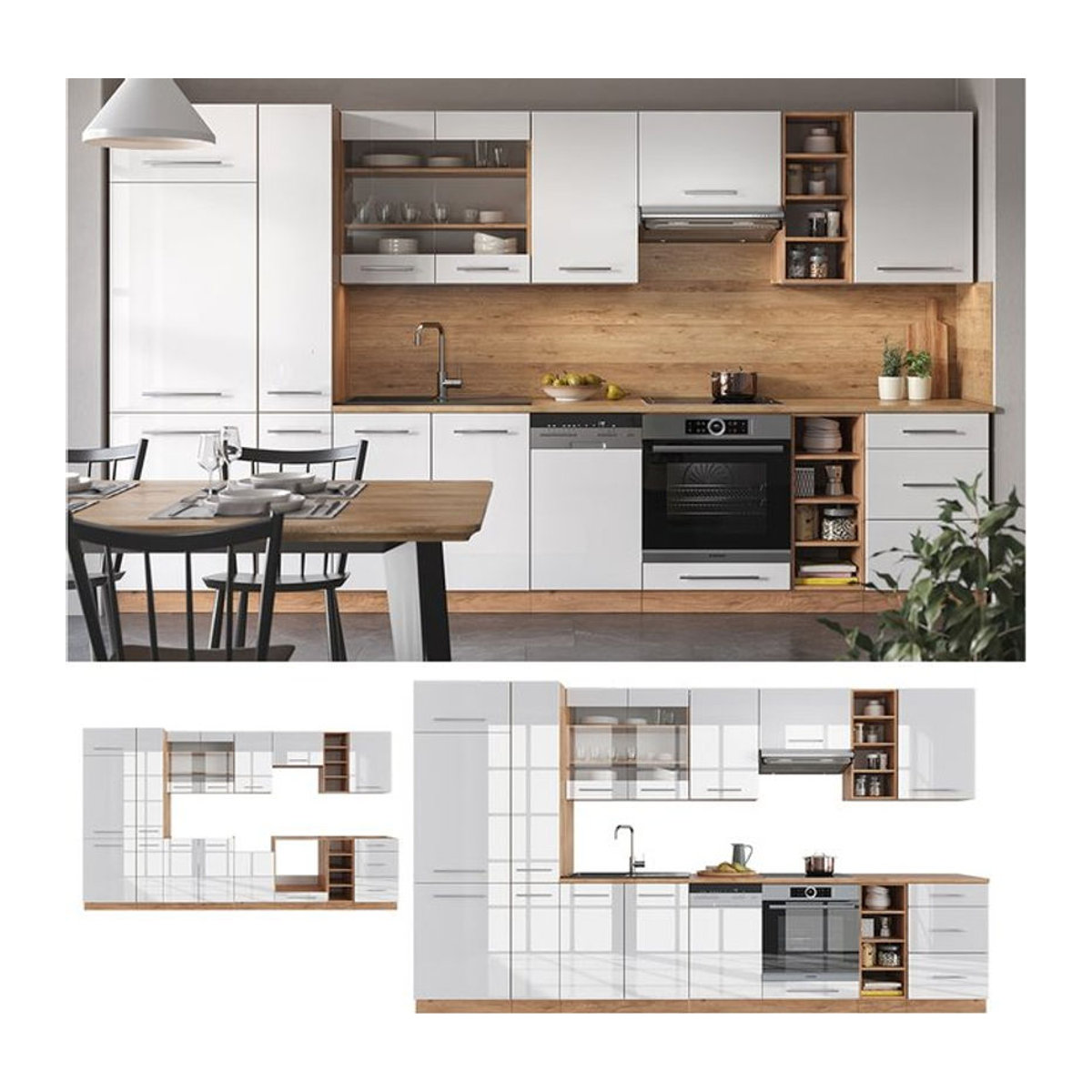 Vicco Küchenzeile Fame-Line Einbauküche Modern in Eiche und Weiß mit 355 cm Breite - Bild 1