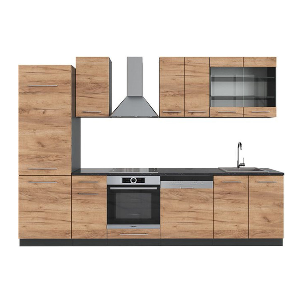Vicco Küchenzeile Fame-Line in Anthrazit und Eiche Natur, modern, Breite: 300 cm - Bild 2