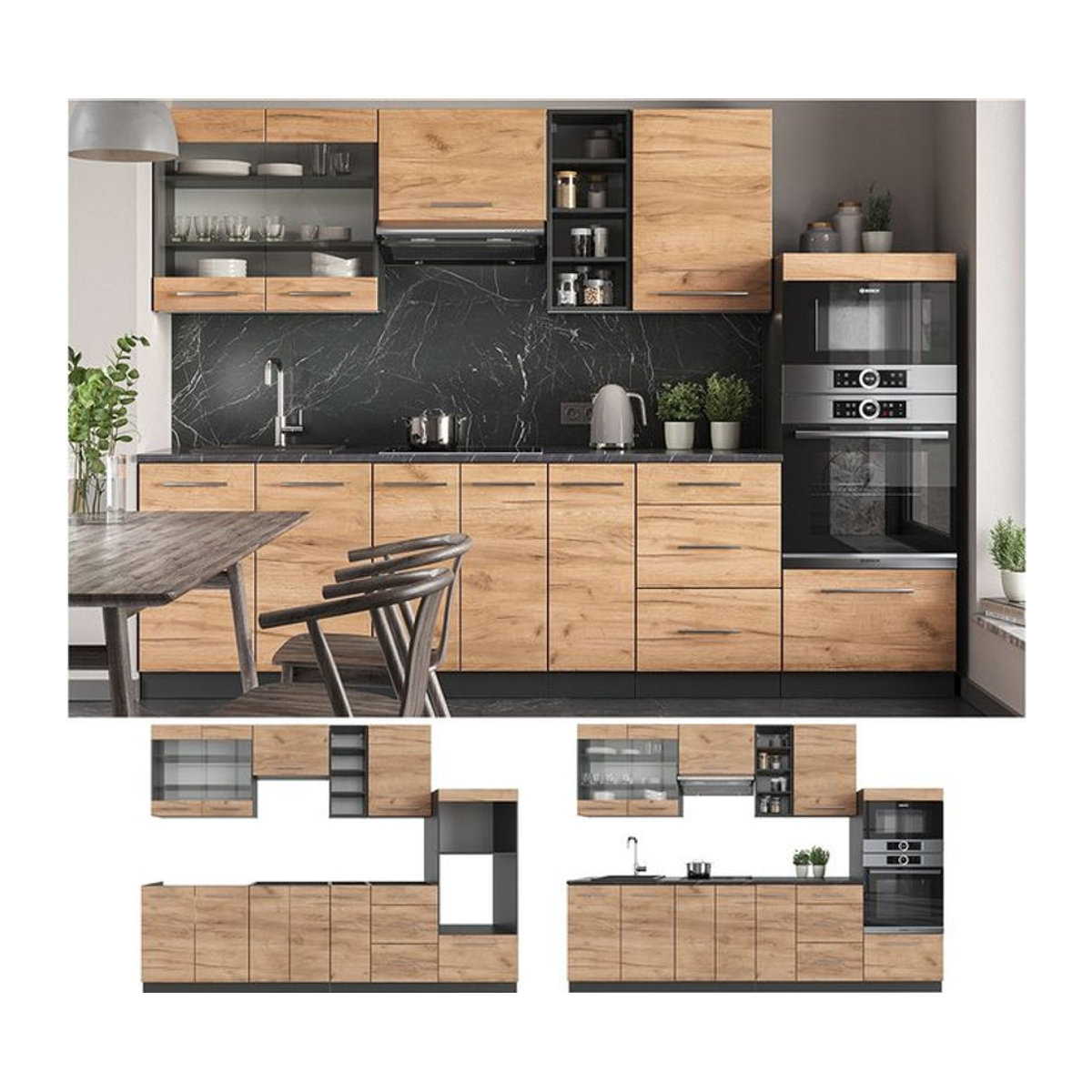 Vicco Küchenzeile Fame-Line in Anthrazit und Eiche Natur, moderne Einbauküche mit 280 cm Breite - Bild 1