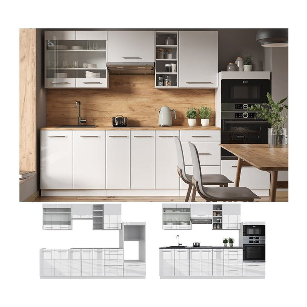 Vicco Küchenzeile Fame-Line in Weiß Hochglanz mit 280 cm Breite - Bild 1