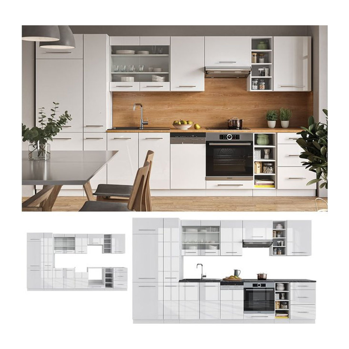 Vicco Küchenzeile Fame-Line in Weiß Hochglanz, moderne Einbauküche aus Holzwerkstoff mit 355 cm Breite - Bild 1