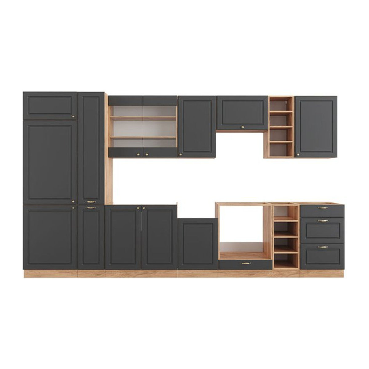 Vicco Küchenzeile Fame-Line Landhaus Eiche Anthrazit Gold 355 cm - Bild 2