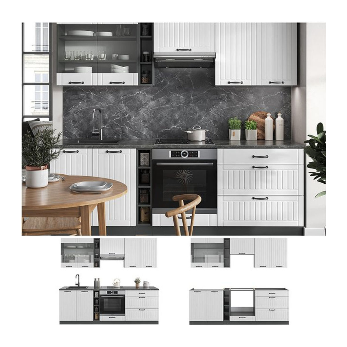 Vicco Küchenzeile Fame-Line Landhaus Einbauküche in Anthrazit und Weiß, Breite: 235 cm - Bild 1