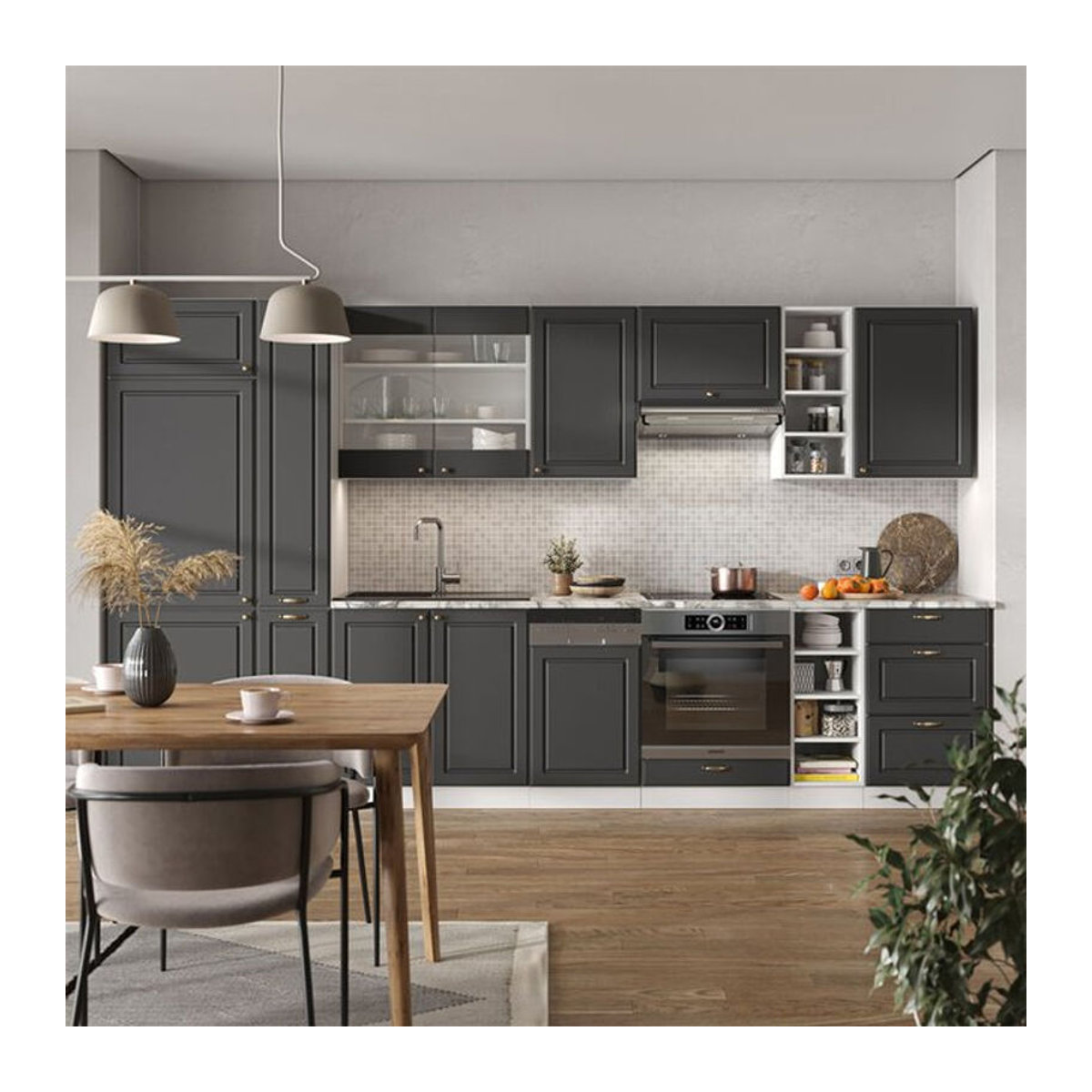 Vicco Küchenzeile Fame-Line Landhaus in Weiß Anthrazit Gold mit 355 cm Breite - Bild 2