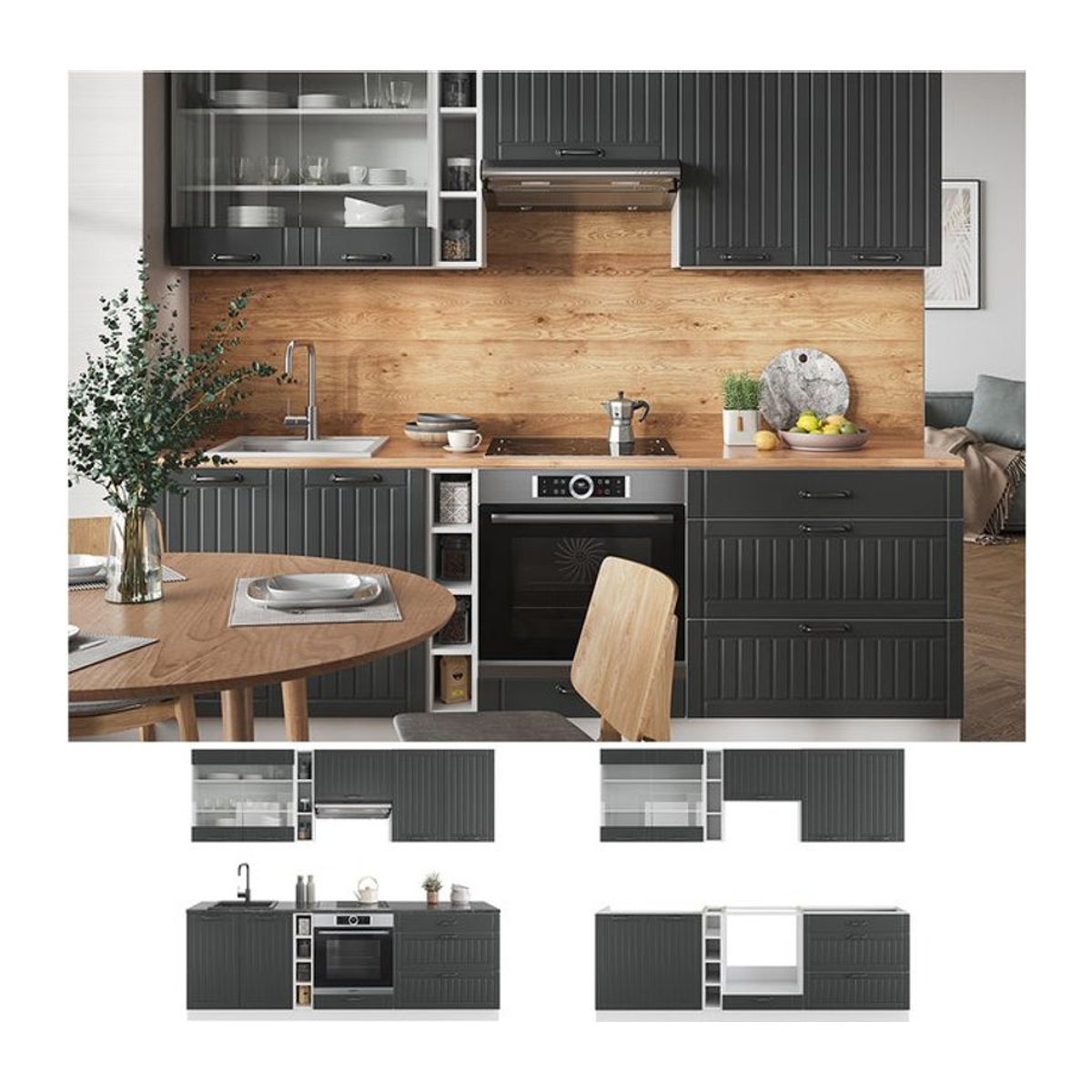 Vicco Küchenzeile Fame-Line Landhaus in Weiß, Grau und Anthrazit mit 235 cm Breite - Bild 1