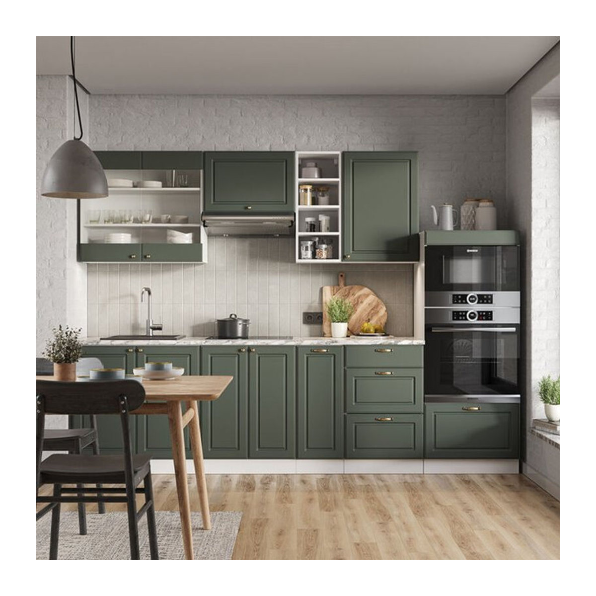 Vicco Küchenzeile Fame-Line Landhaus in Weiß Grün Gold mit 280 cm Breite - Bild 2