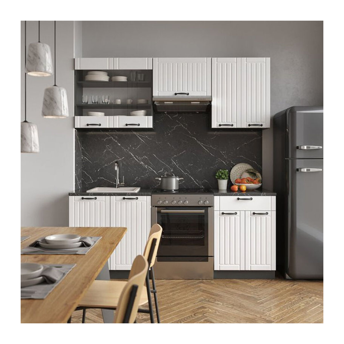 Vicco Küchenzeile Fame-Line Landhaus Küchenblock in Weiß und Anthrazit, Breite: 200 cm - Bild 2