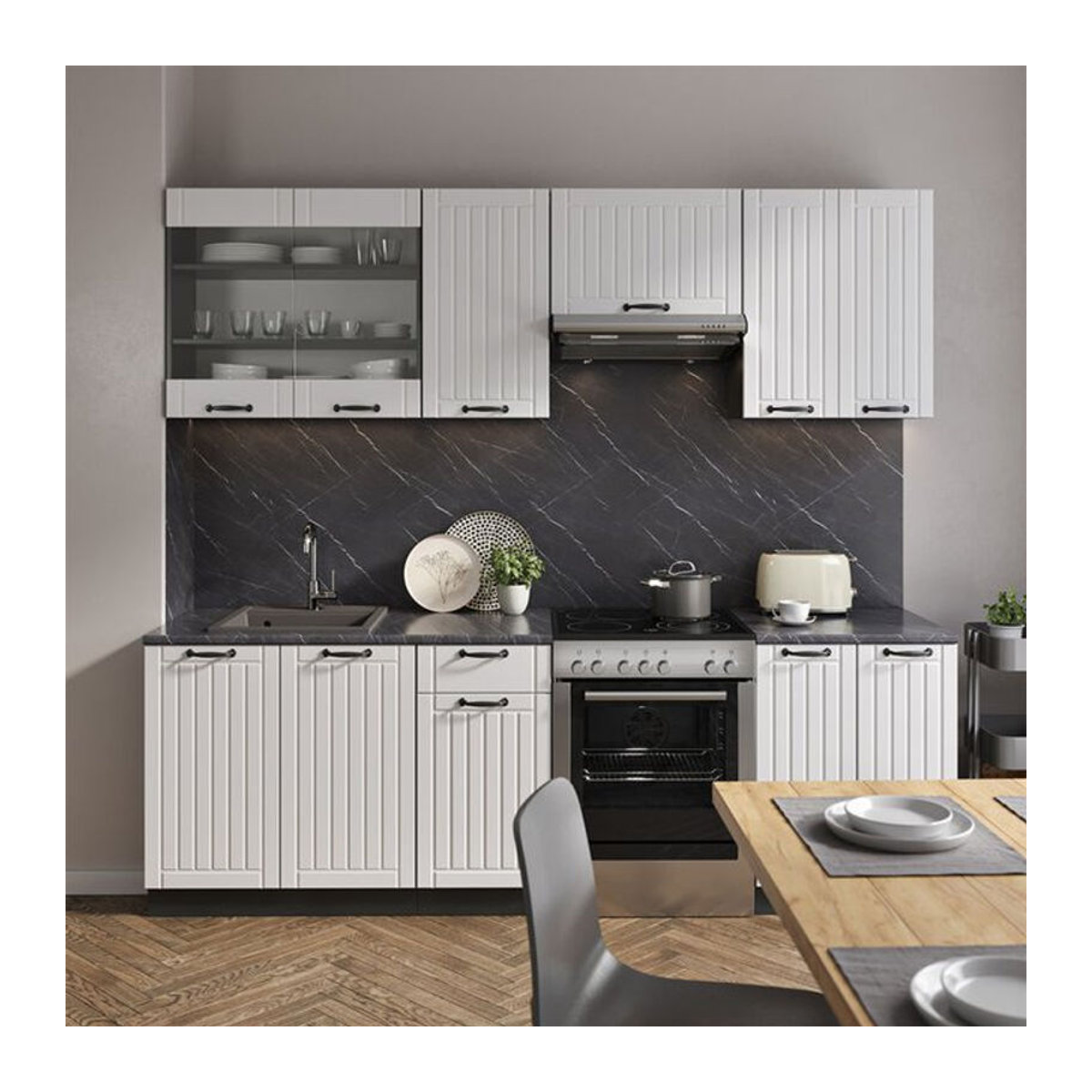 Vicco Küchenzeile Fame-Line Landhaus Küchenblock in Weiß und Anthrazit, Breite: 240 cm - Bild 2