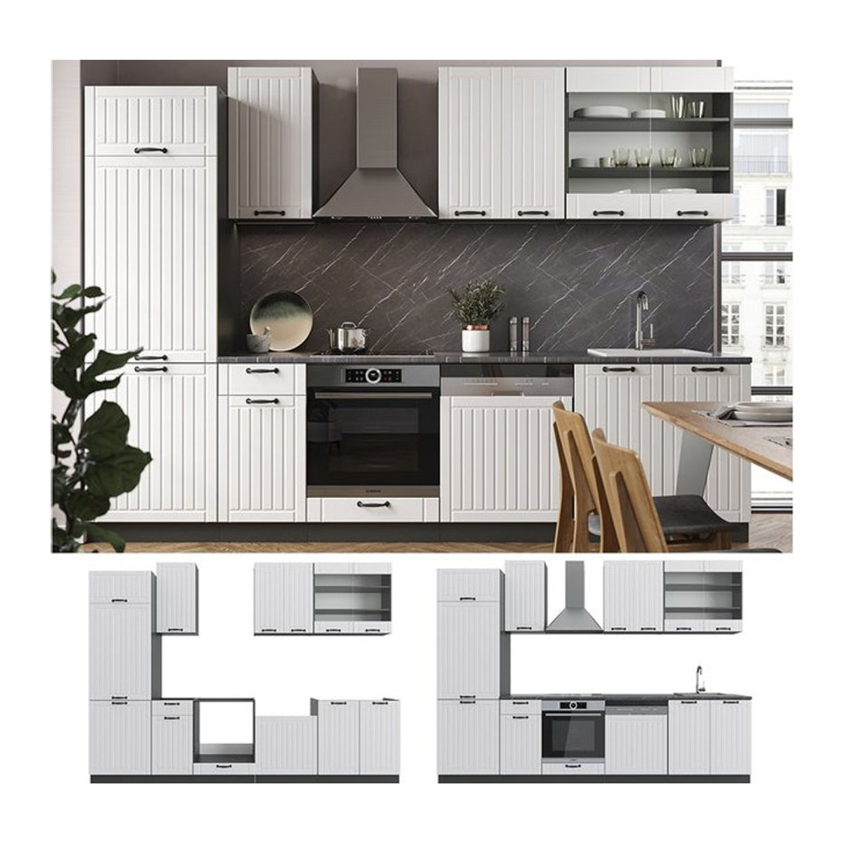 Vicco Küchenzeile Fame-Line Landhaus-Stil mit Drehtüren in Anthrazit, Breite: 300 cm - Bild 1