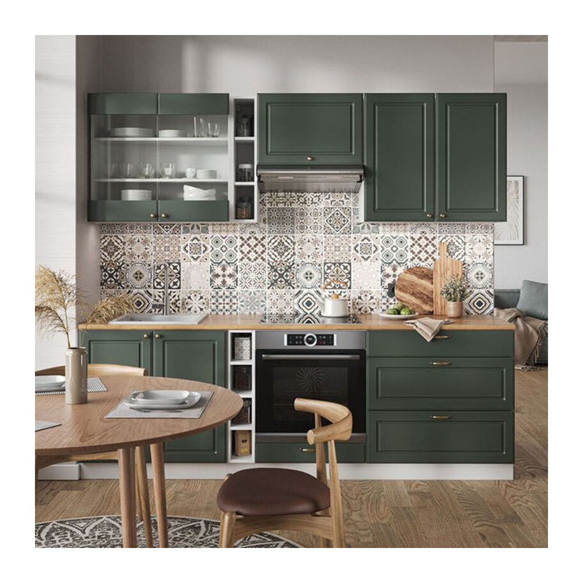 Vicco Küchenzeile Fame-Line Landhaus Weiß Grün mit Gold-Elementen Breite: 235 cm - Bild 2